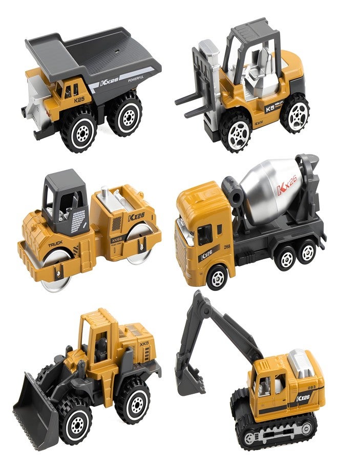 BenRich 6Pcs Mini Die Cast 1/64 Scale Alloy Construction Vehicle Set - Dump Truck, Bulldozer, Forklift, Mixer Truck, Road Roller & Excavator Toys Car for Kids Boys Girls Birthday Gift (Yellow) - Image 1